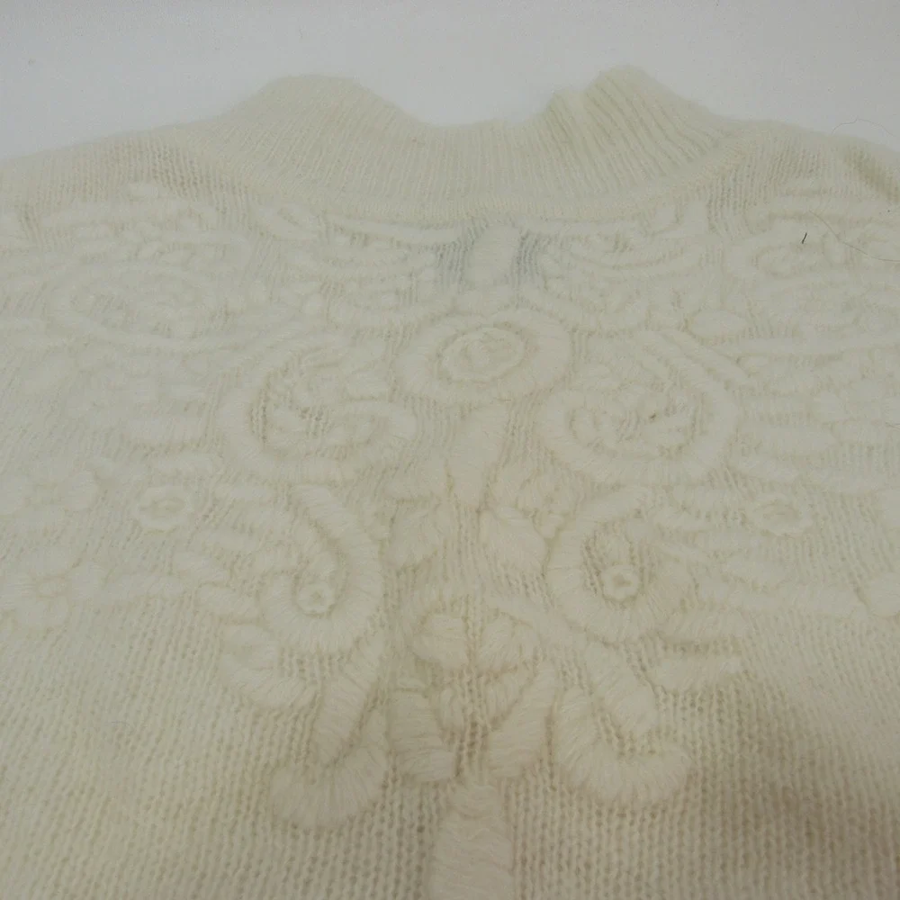Nell Flowers Womens Angora‎ Lambswool Blend Sweater Cream Floral  - M